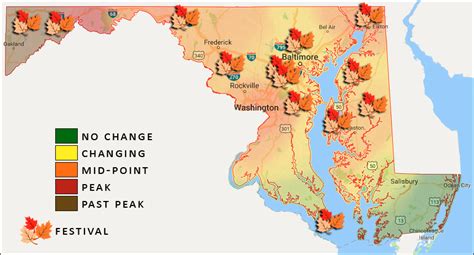 Maryland Map with leaves marking weekend events