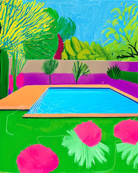 David Hockney Style Summer Mood Tone Painting Backyard More Space