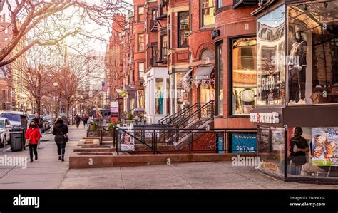 The architecture of the Newbury Street in Boston, MA, USA Stock Photo ...