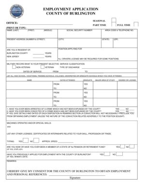 Employment Application County Of Burlington Co Burlington Nj Fill