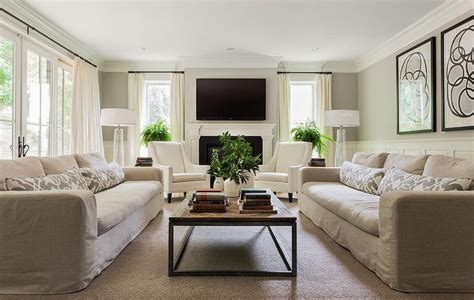 Gray Linen Slipcovered Sofas With Gray Pillows Transitional Living