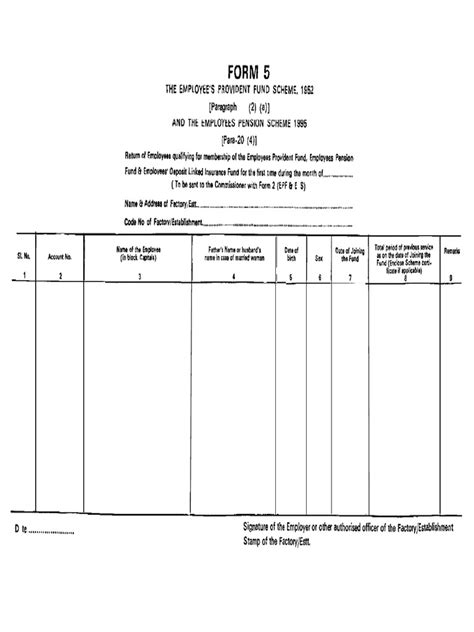 Epf Form 5 And Form 10 Employees Providand Fund Scheme And Pension