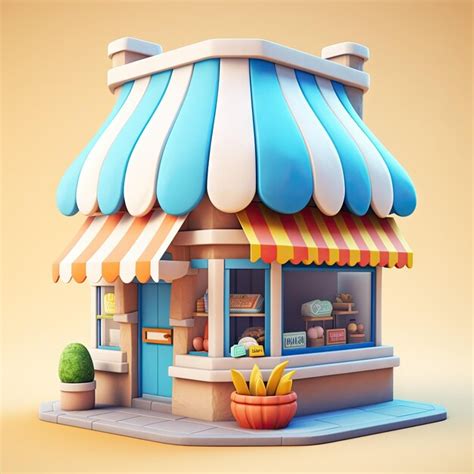 Premium AI Image 3d Isometric Render Of A Local Shop Building