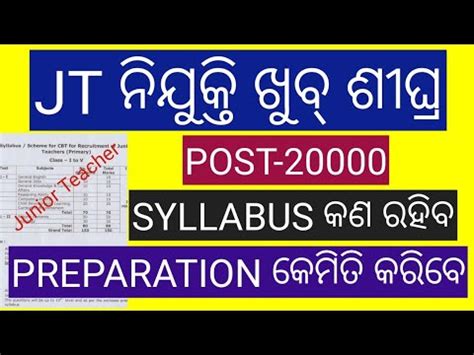 Jt Recruitment Odisha Odisha Junior Teacher Syllabus Jt Syllabus