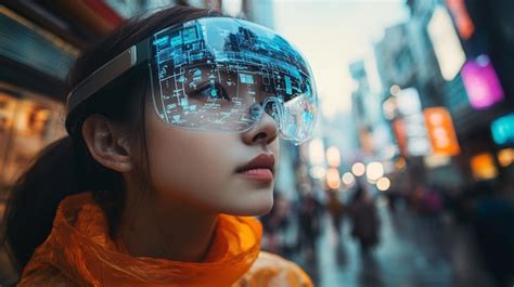 Futuristic Smart Glasses With Ar Overlays For Navigation A Person Walking Through A City While