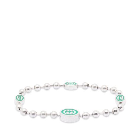 Gucci Interlocking G Enamel Boule Bracelet Silver Green END US