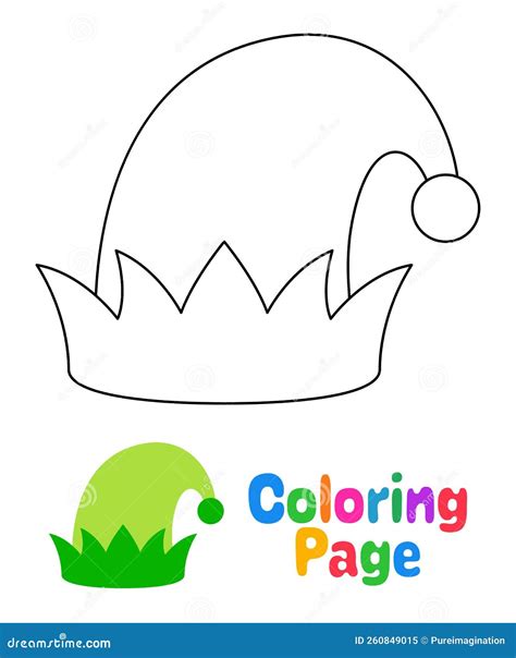 Coloring Page With Elf Hat For Kids Stock Vector Illustration Of