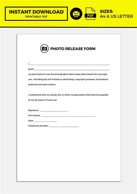 Photo Release Form Template Etsy