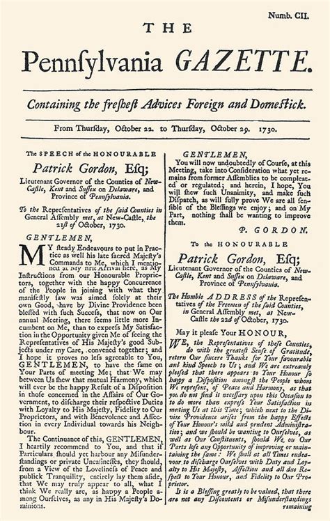 Pennsylvania Gazette 1730 Photograph By Granger