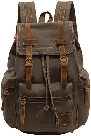 P KU VDSL Rucksack aus Segeltuch Vintage Look Leder für Laptop