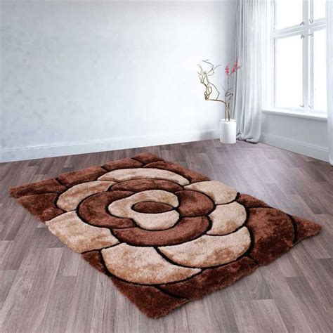 3d Carved Rose Chocolate Polyester Modern Shaggy Floor Rug 160 X 225cm