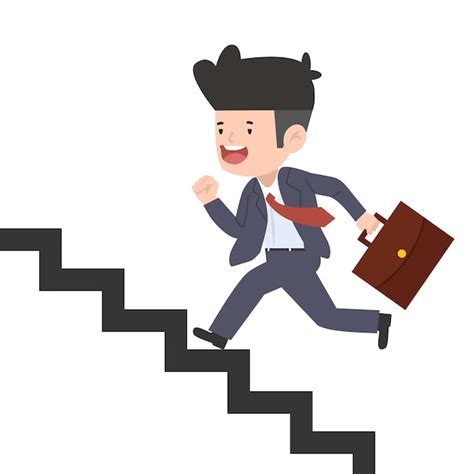 Premium Vector Businessman Run Up The Stairs Cartoon