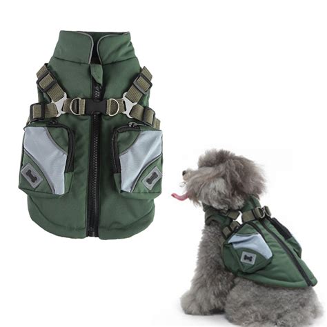 Dog Coat With Harness Winter Fleece Dog Jacket Waterproof Zipper Dog