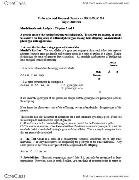 Biol Lecture Notes Winter Lecture Punnett Square