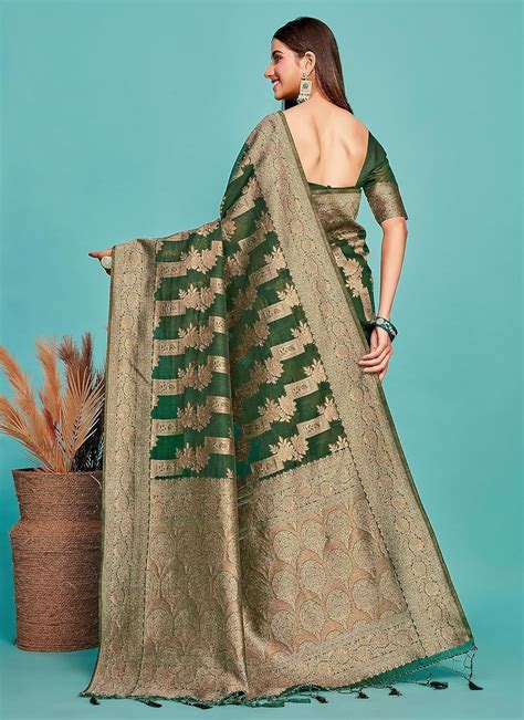 Buy Weaving Kanjivaram Silk Green Trendy Saree Online