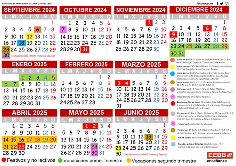 Calendario Escolar Curso 2024 2025 Feccoocyl