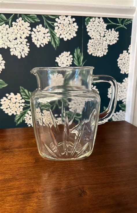 Vintage Federal Glass Pitcher With Starburst Sides And A Star Pattern On The Base Etsy