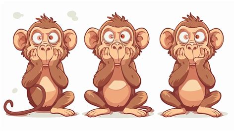 Three Wise Monkeys Cartoon Illustration Premium Ai Generated Vector