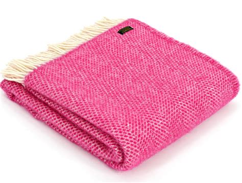 Tweedmill Bright Pink Beehive Wool Blanket Throw Pink Throw Blanket