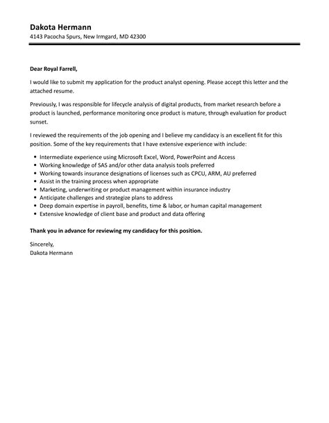 Product Analyst Cover Letter Velvet Jobs