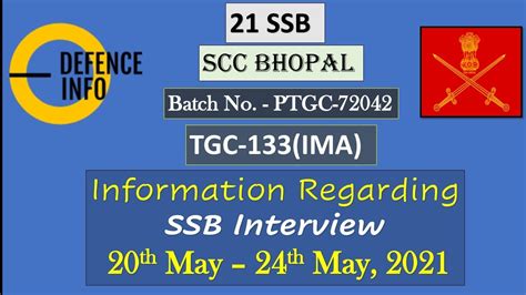 Information Regarding SSB Interview TGC 133 IMA 20th May 24th