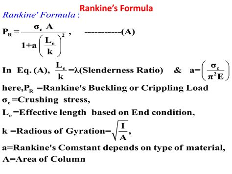 Solid Mechanics Rankine S Formula For Column Pptx