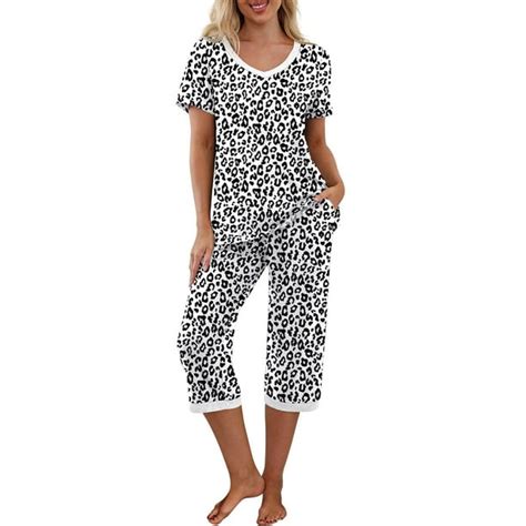 Jinsiju Womens Pajama Set Short Sleeve V Neck T Shirt And Capri Pants