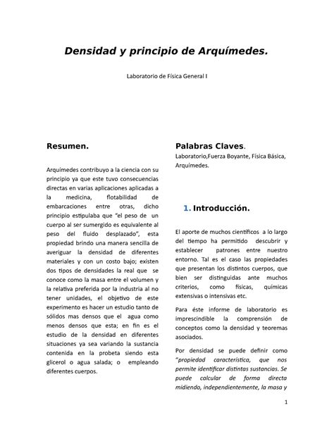 Informe 13 Densidad y principio de Arquímedes Densidad y principio