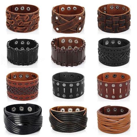 Obsede New Fashion Men Wide Leather Bracelet Brown Wide Cuff Bracelets