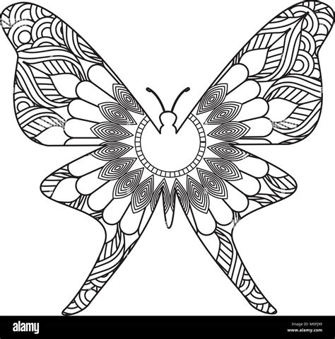 Hand Drawn For Adult Coloring Pages With Butterfly Zentangle Monochrome