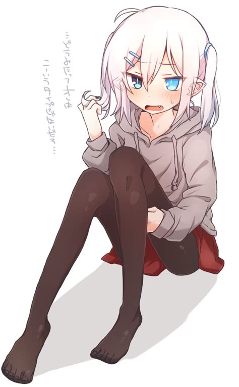 The Big Imageboard Tbib 1girl Black Legwear Blue Eyes Blush Fang