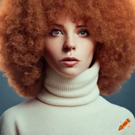 Beautiful Redhead Woman With A Massive Afro In A White Turtleneck