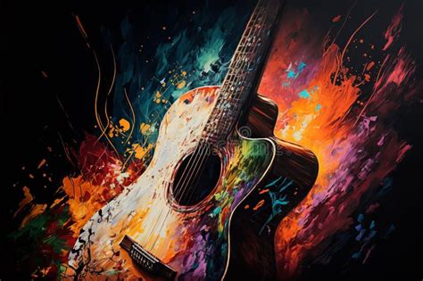 Colorful Acoustic Guitar Abstract Acryl Painting Generative Ai Stock