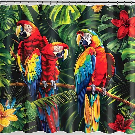 Exotic Tropical Rainforest Shower Curtain Vibrant Macaw Design Lush