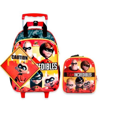 Super Kit Escolar Os Incríveis Mochila de Rodas Lancheira Dermiwil