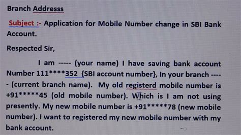 Application Letter For Mobile Number Change In Sbi Bank Account Youtube