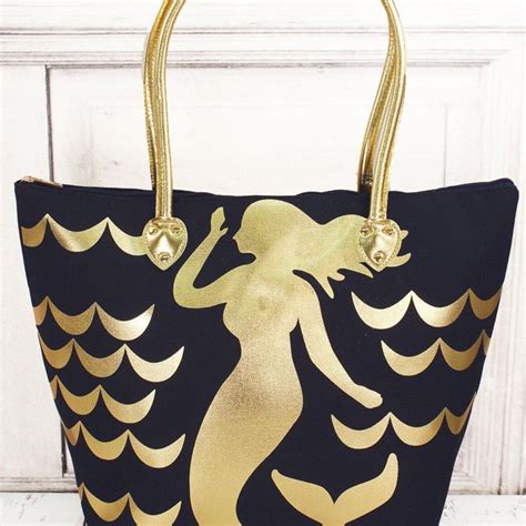 Mermaid Bag Navy Blue And Gold Mermaid Tote Bag