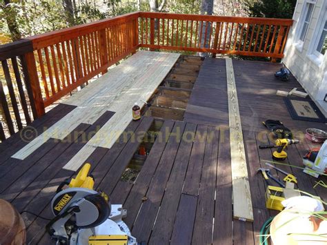 How To Replace Wood Deck Boards Remove The Old Deck Boards In Sections And Install New Boards