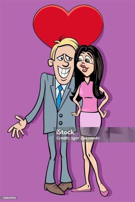 Cartoon Valentine Card With Comic Couple In Love Stock Illustration