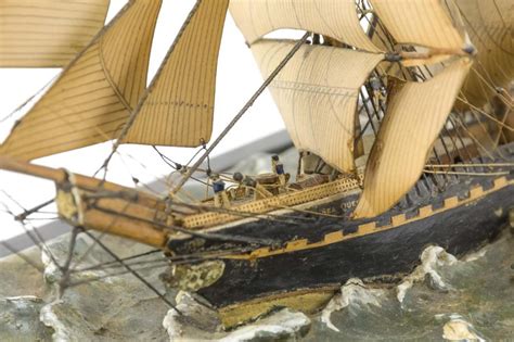 Lot Model Of The Three Masted Ship Sea Queen Black Hull With Yellow