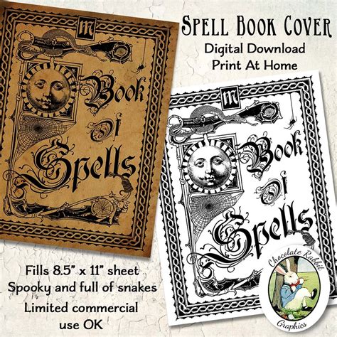 Witch Spell Book Cover Halloween Vintage Style Digital Download