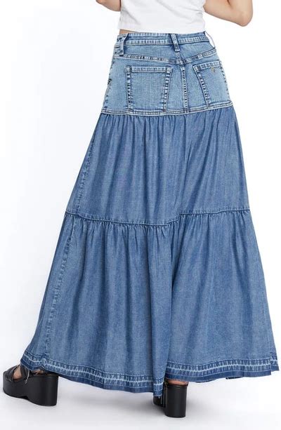 Wash Lab Denim Contrast Tiered Denim Maxi Skirt In Denim Love Modesens