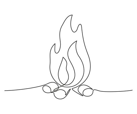 Fire continuous single art line drawing. Flame shape, bonfire, gas icon. Vector outline ...