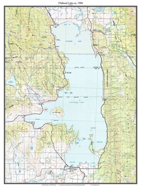 Flathead Lake 1980 Old Topographical Map Usgs Custom Reprint Etsy