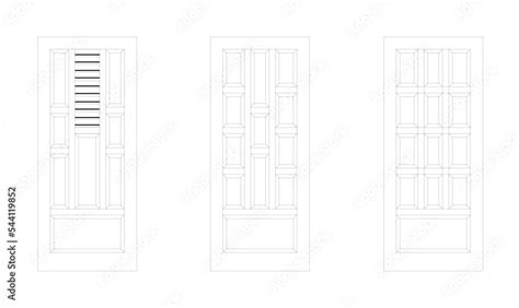 Decorative timber door drawing in 2D and in black and white. The elevation view and the drawing ...