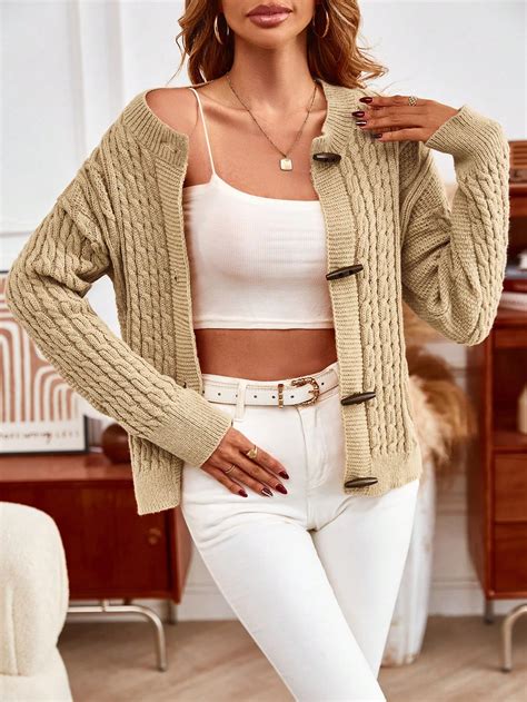 Shein Frenchy Malha De Cabo Ombro Ca Do Cardigan Duffle Shein Brasil