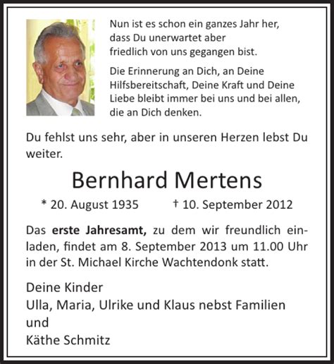 Alle Traueranzeigen für Bernhard Mertens trauer rp online de