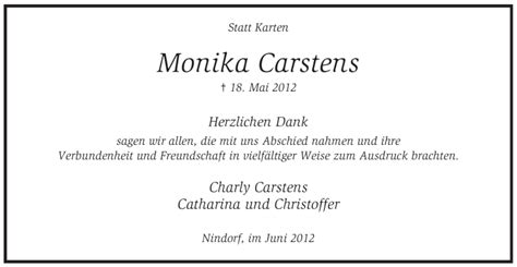 Trauer Und Todesanzeigen Von Monika Carstens Trauer De