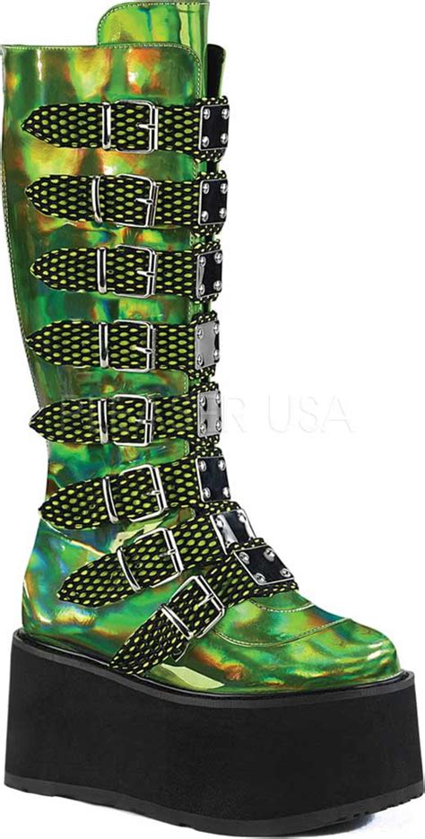 Women S Demonia Damned Knee High Platform Buckle Boot Walmart