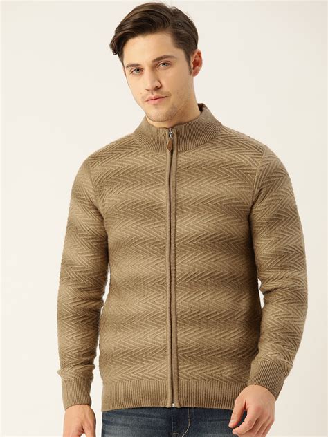 Buy Monte Carlo Men Brown Self Design Cardigan Sweaters For Men